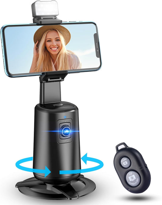 360° Auto Face Tracking Tripod – Smart Phone Stand with Gesture Control & Remote (Black)