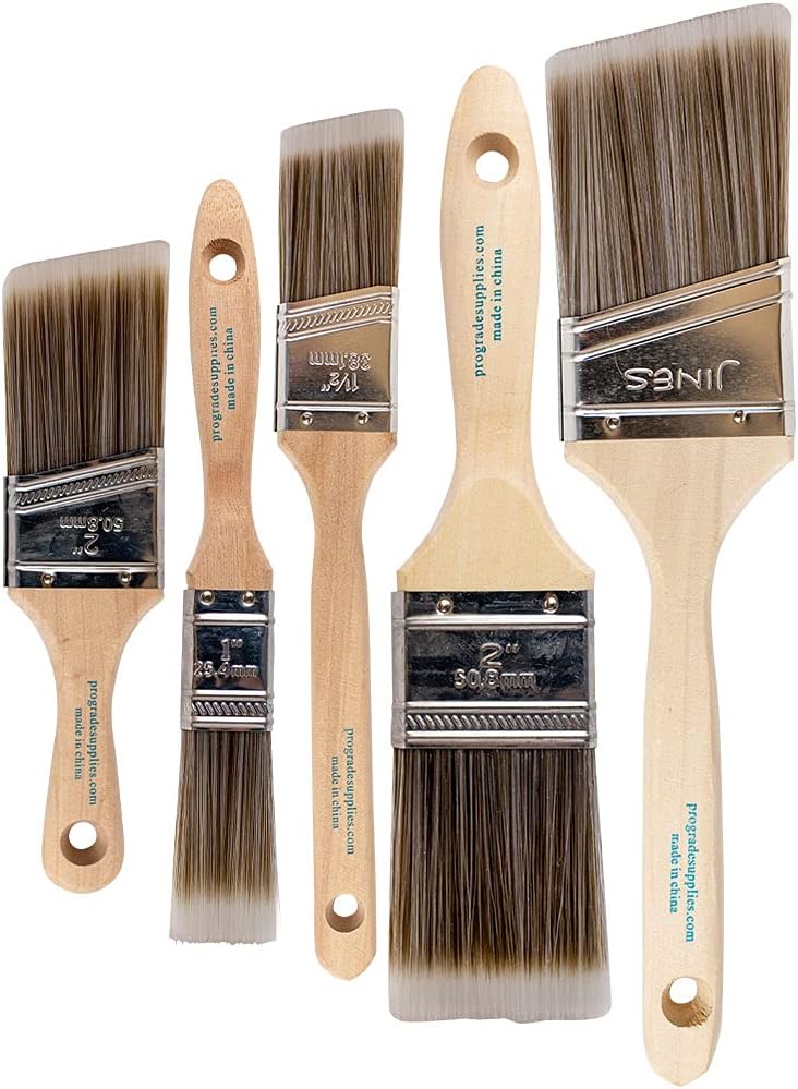 5-Piece Paint Brush Set – Flat & Angled Brushes for Latex, Oil, Stains, Interior & Exterior Use