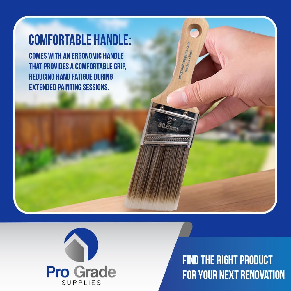 5-Piece Paint Brush Set – Flat & Angled Brushes for Latex, Oil, Stains, Interior & Exterior Use