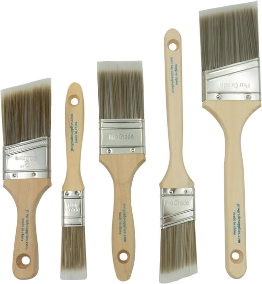 5-Piece Paint Brush Set – Flat & Angled Brushes for Latex, Oil, Stains, Interior & Exterior Use