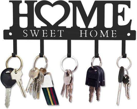 Home Sweet Home Wall Key Holder – 9.8” Metal Organizer Rack with Hooks for Entryway, Kitchen, Garage, Office