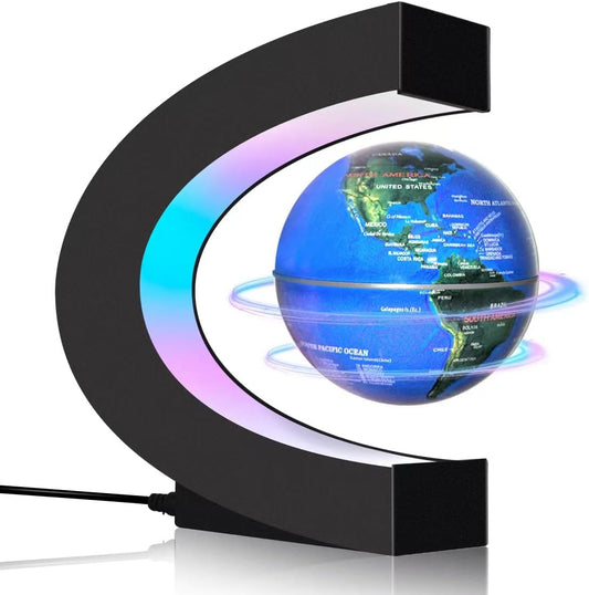 Magnetic Floating Globe with LED Lights – C Frame Levitating Desk Lamp Gift