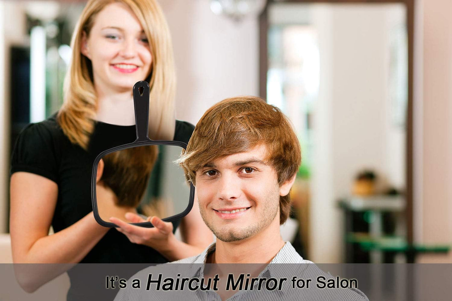 Black Square Handheld Mirror – 10.3"x7.4" Salon & Hairdressing Mirror with Handle