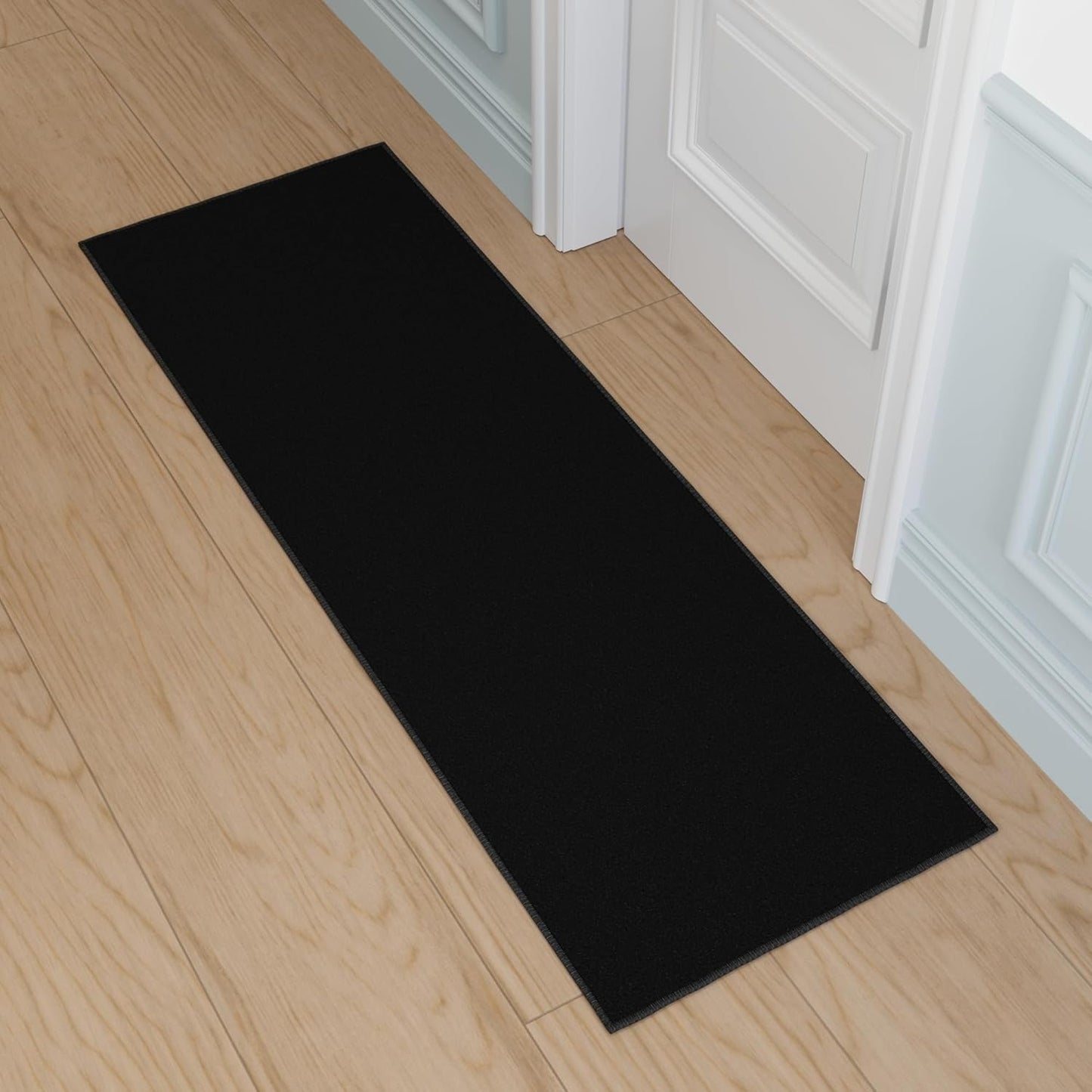 Ottomanson 2'2" x 6' Hallway Runner Rug – Non-Slip, Easy-Clean Solid Black Carpet for Entryway, Kitchen & Laundry