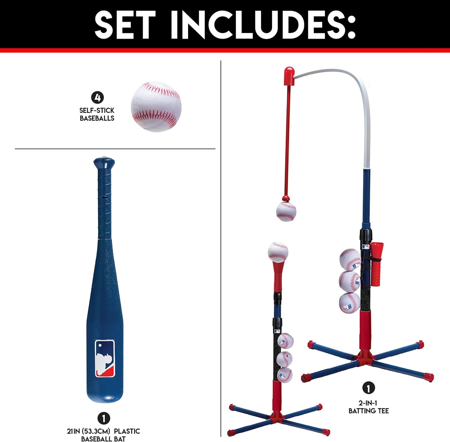 Grow-With-Me Kids Batting Tee & Stand Set – Adjustable Baseball, Softball & T-Ball Trainer for Toddlers & Youth