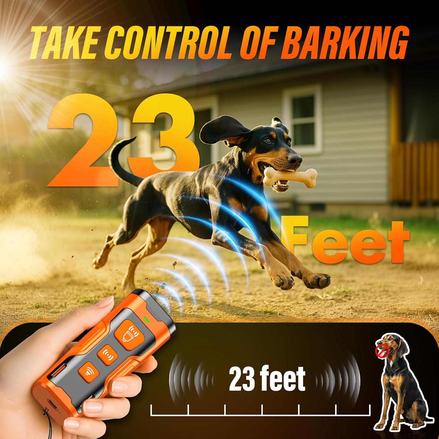 Ultrasonic Dog Bark Deterrent – 3X Anti-Barking Device with 6 Modes & 23ft Range