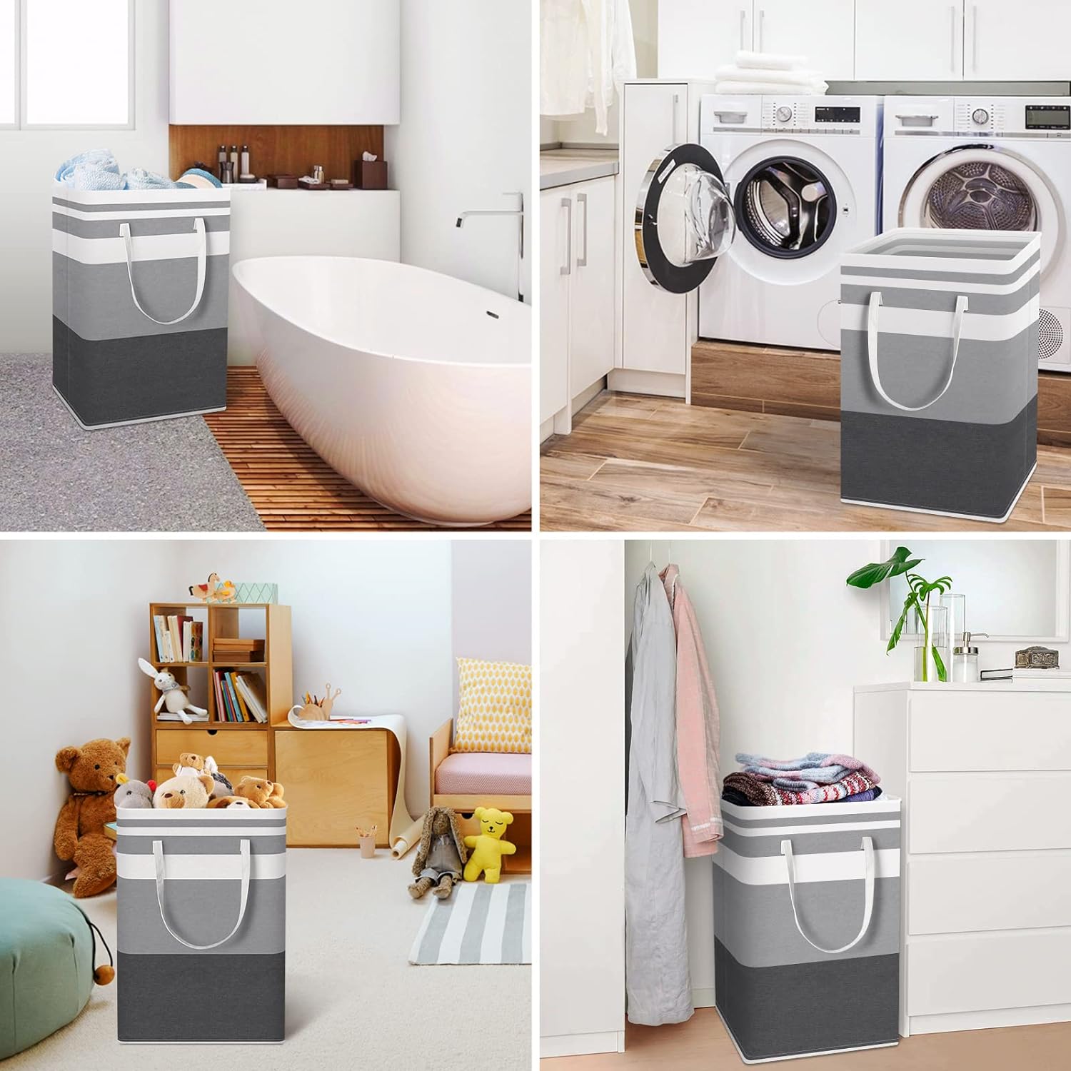 2-Pack Large Laundry Hampers – Collapsible Waterproof Baskets with Reinforced Handles (75L, Grey)