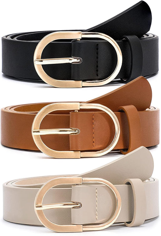 3-Pack Women's Belts – Fashion Dress Belts with Gold Buckle for Jeans & Pants