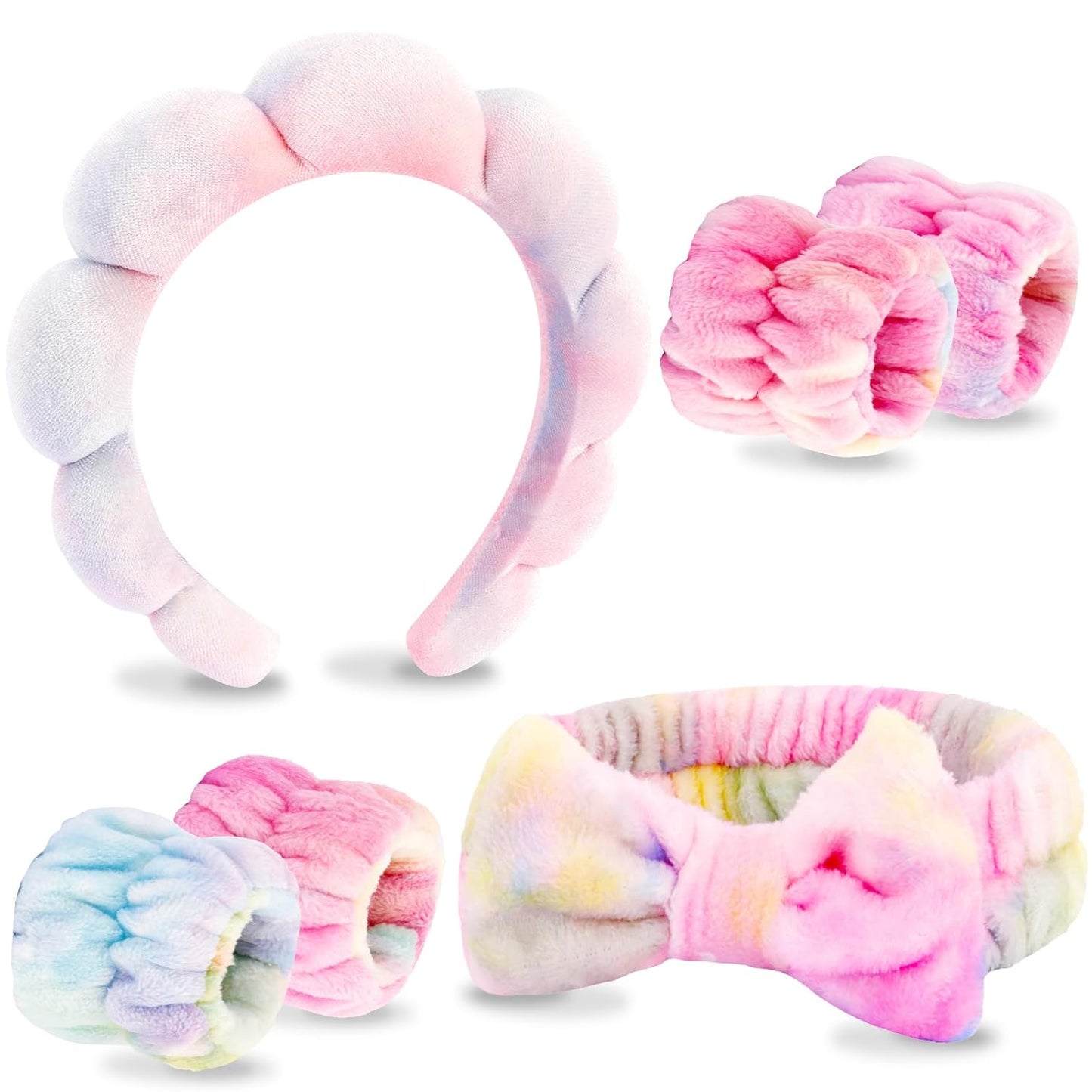 6 Pack Spa Headband, Makeup Headband, Face Wash Headbands, Skincare Headbands, Brown Sponge Hair Band Bow Tie Spa Head Band for Washing Face Wristband Set Hair Accessories for Women