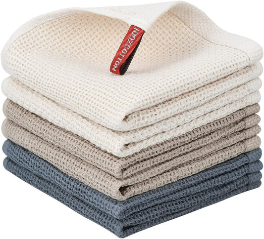 6-Pack Cotton Kitchen Towels & Dishcloths – Soft, Quick-Drying Dish Towels (12x12", Multi-Color)