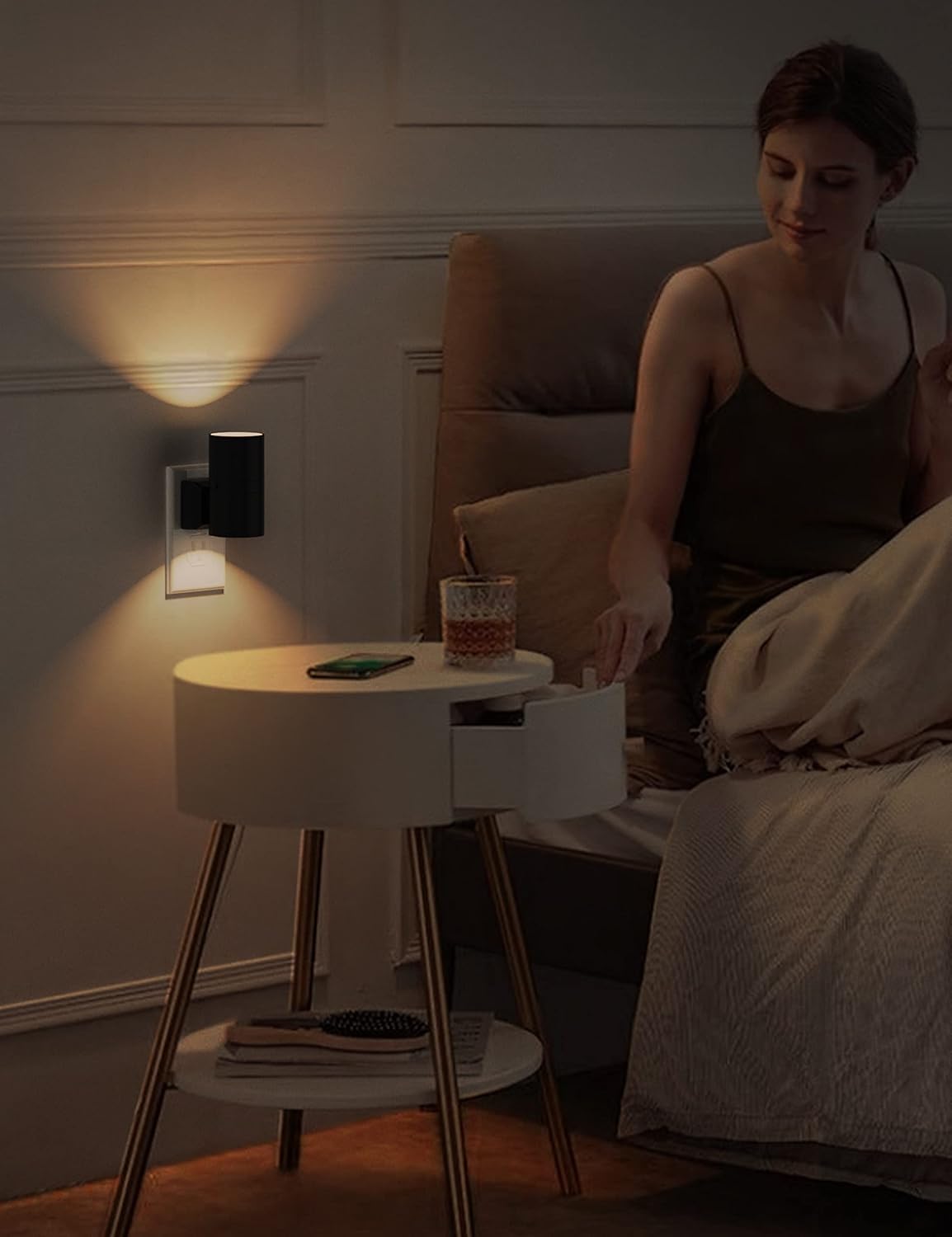 Plug-In Dimmable Night Light with Sensor – 2-Pack Soft White Wall Lights for Hallway, Bedroom & Stairs