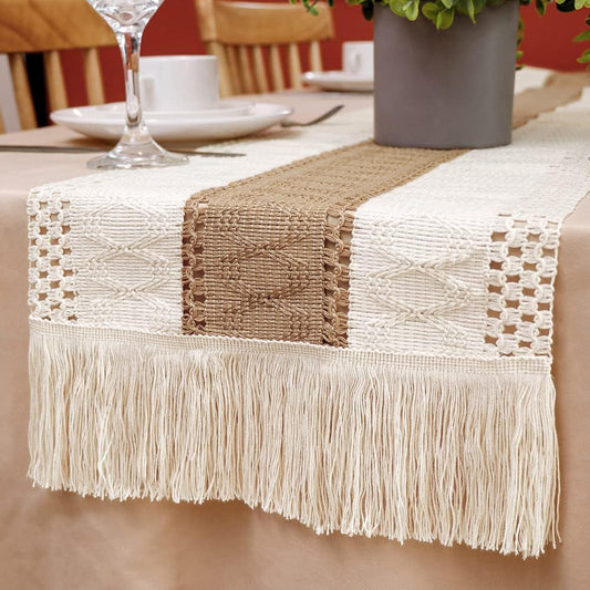 Farmhouse Macrame Table Runner – Rustic Boho Cotton Lace Decor for Dining Tables, 72"x12