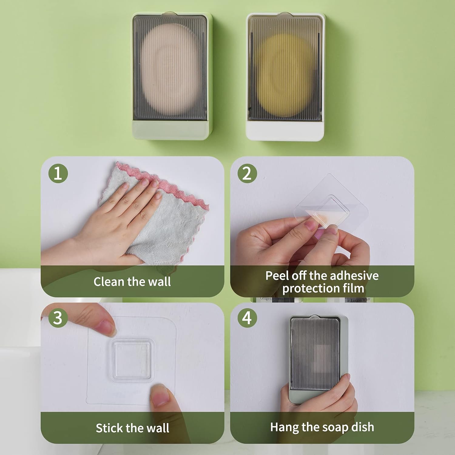 2-Pack Self-Draining Wall-Mounted Soap Holder – No-Drill Tray for Bathroom & Kitchen