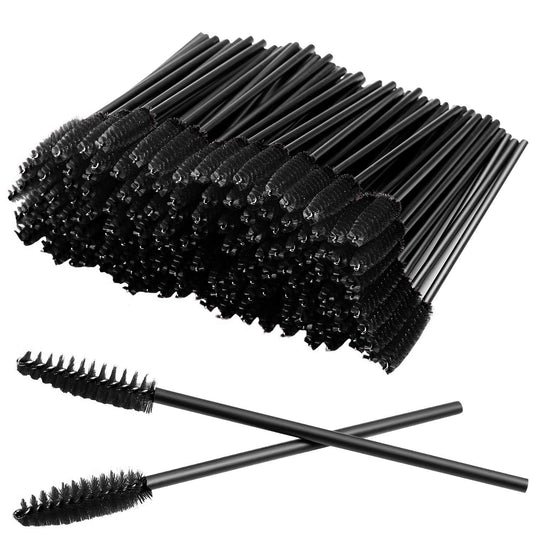 100 Pcs Disposable Mascara Wands – Black Eyelash Brushes for Extension, Eyebrow & Makeup Application – Hygienic Spoolies for Salon & Personal Use