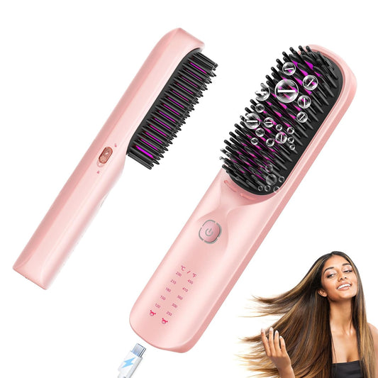 Cordless Ionic Hair Straightener Brush – 10,000mAh Portable Travel Styling Tool