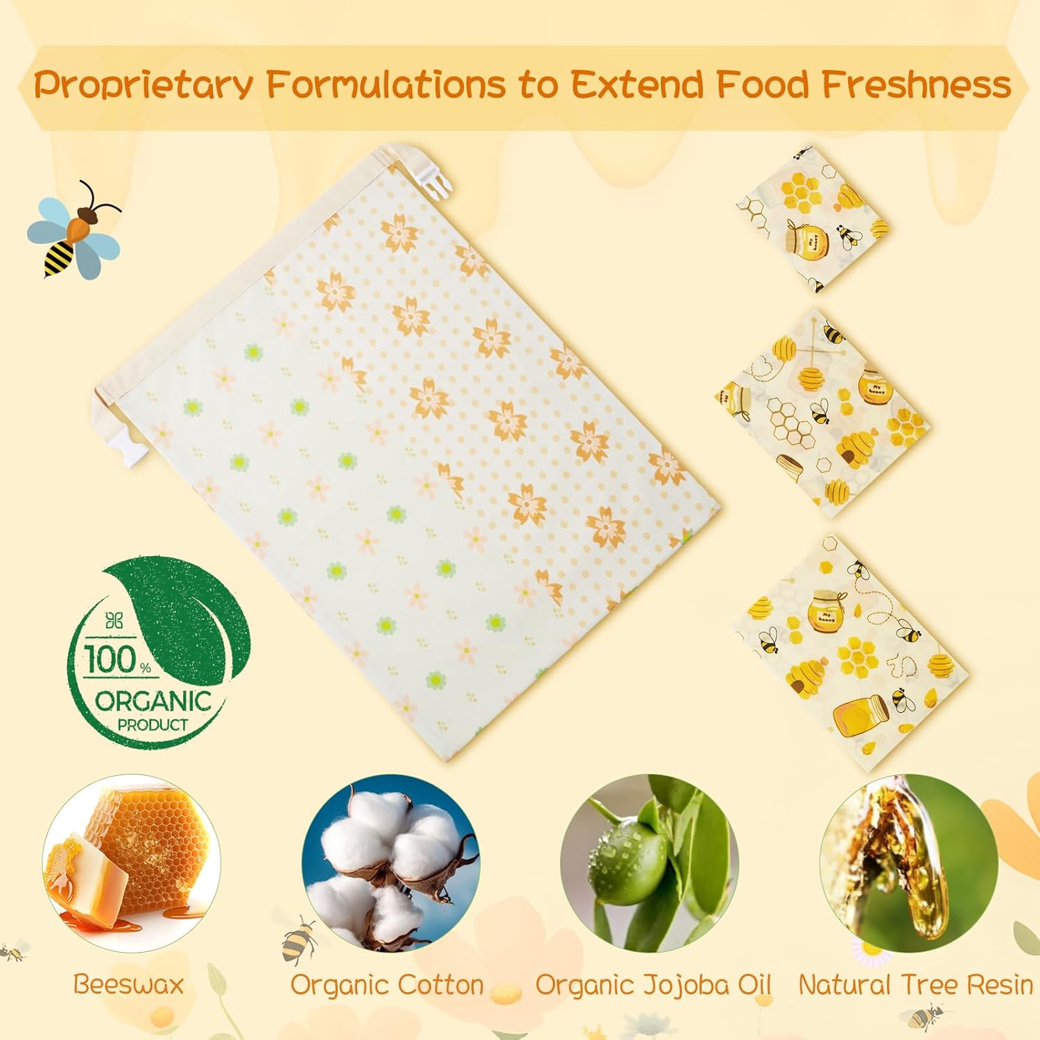 Reusable Beeswax Bread Bags & Organic Food Wraps – Sustainable Kitchen Storage for Homemade Bread, Eco-Friendly Cotton Bags