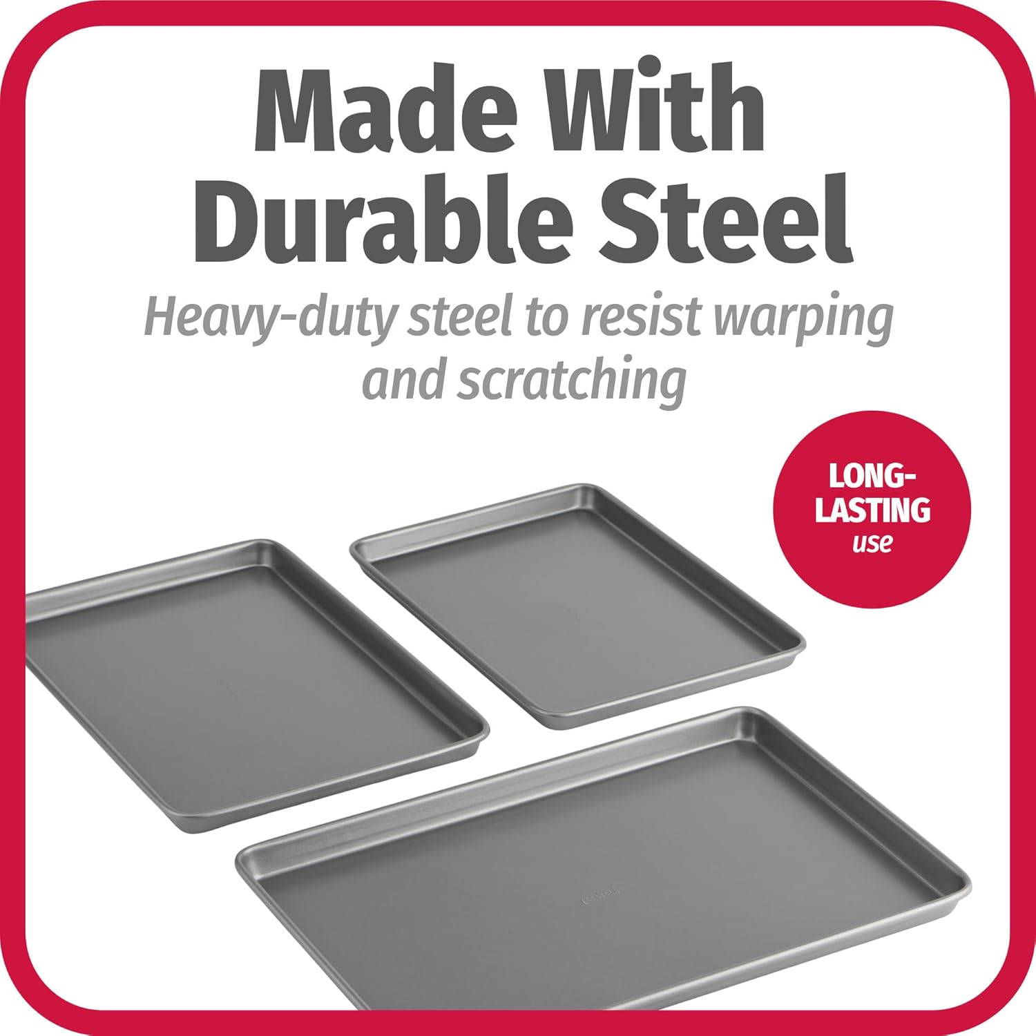 Nonstick Carbon Steel Baking Sheet Set – 3-Piece Everyday Bakeware Set (Small, Medium, Large)