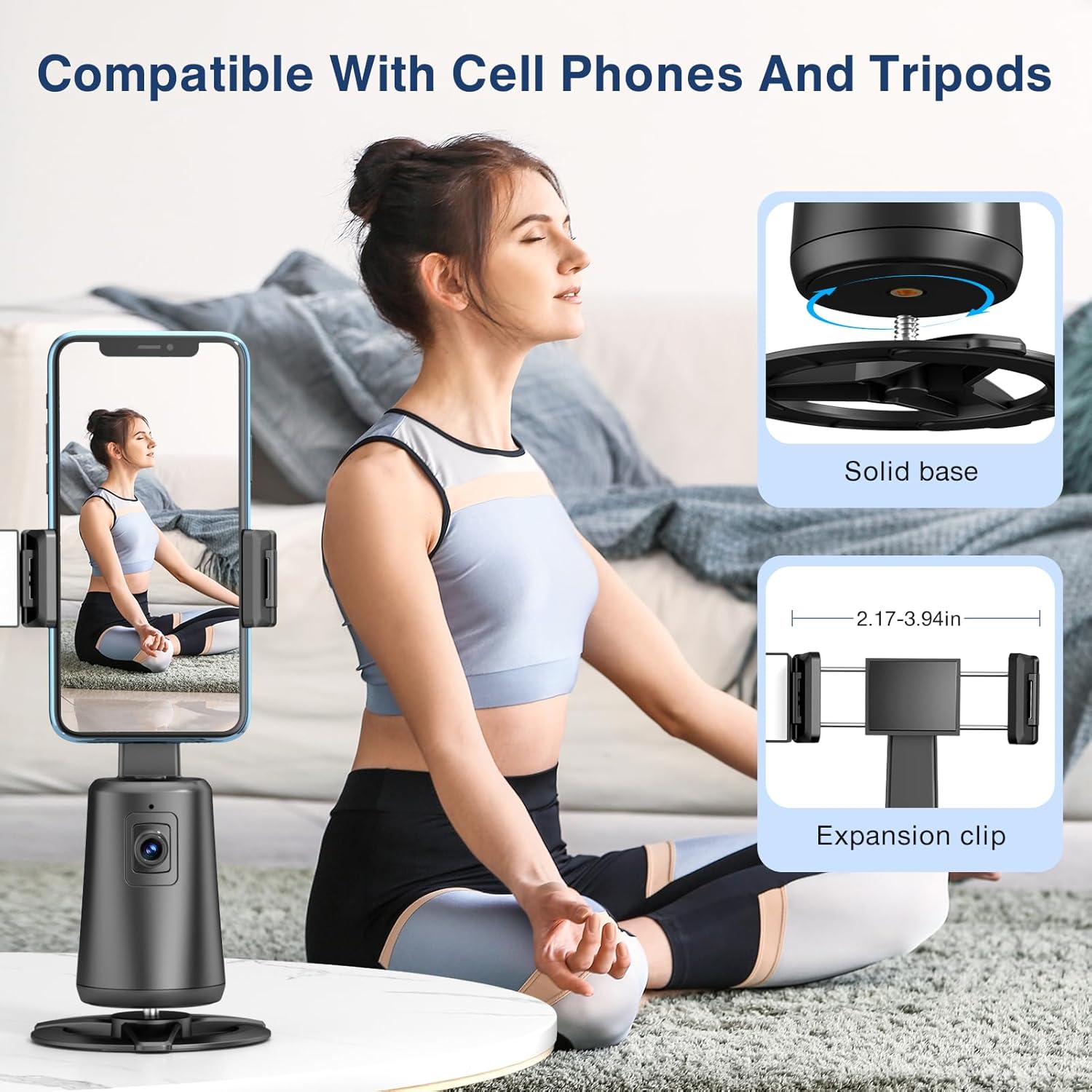 360° Auto Face Tracking Tripod – Smart Phone Stand with Gesture Control & Remote (Black)