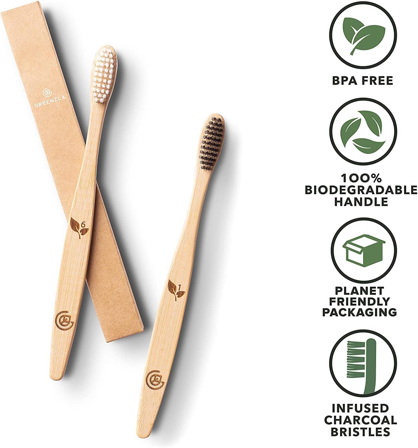 Bamboo Toothbrush Set – 12 Pack Eco-Friendly Wooden Toothbrushes with Soft Bristles, Travel Case & Charcoal Dental Floss