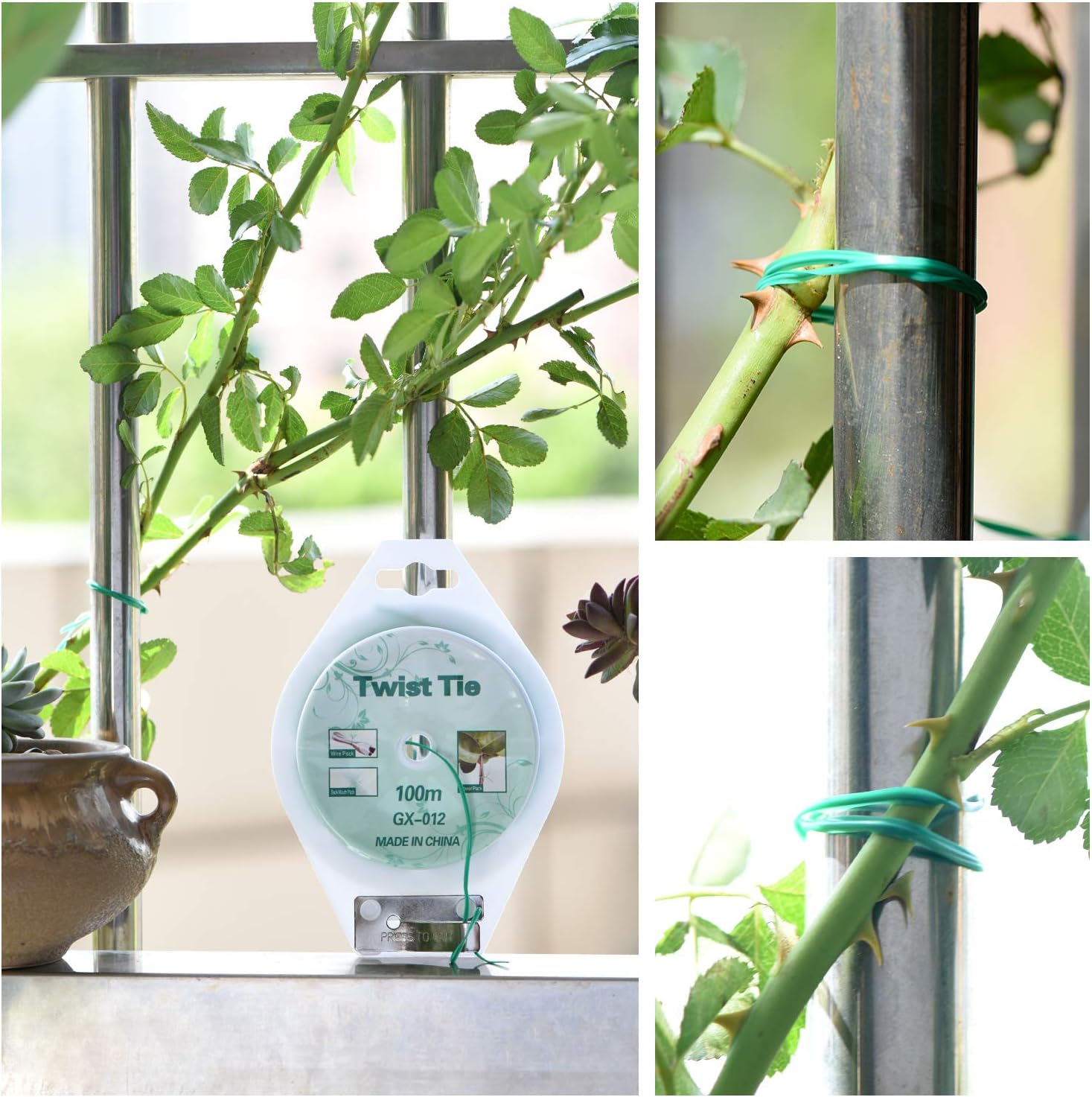 328ft Green Twist Ties with Cutter – Plant Support Wire for Gardening & Home Organization