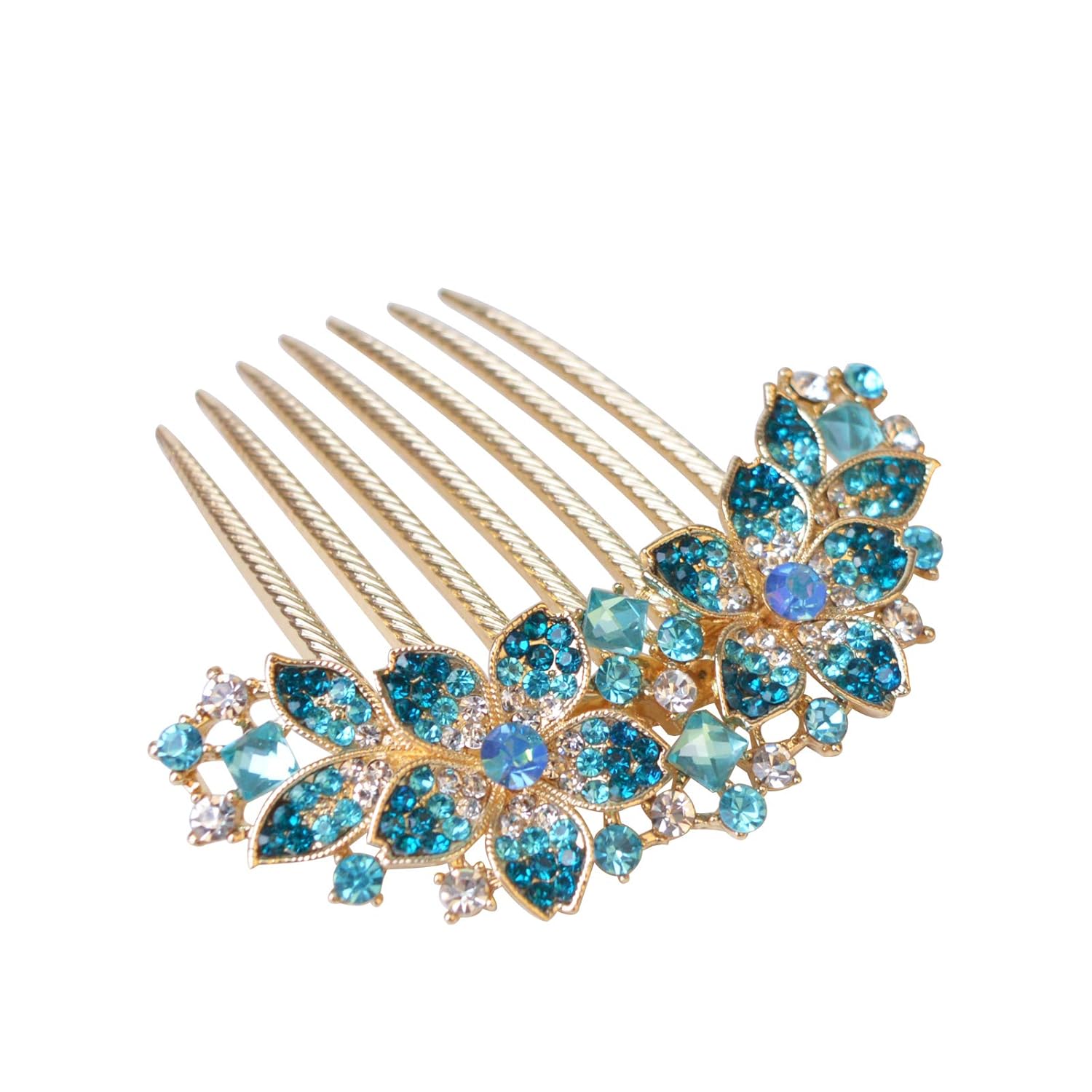 Rhinestone Flower Hair Comb – Elegant Blue Hairpin Barrette for Women