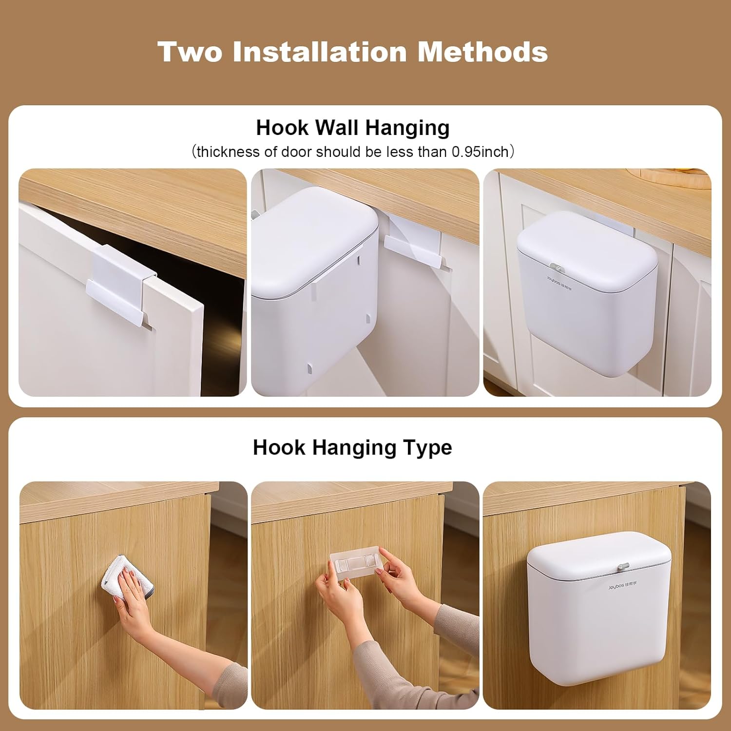 1.8 Gal Hanging Trash Can with Lid – Wall & Cabinet Mount Compost Bin (White)