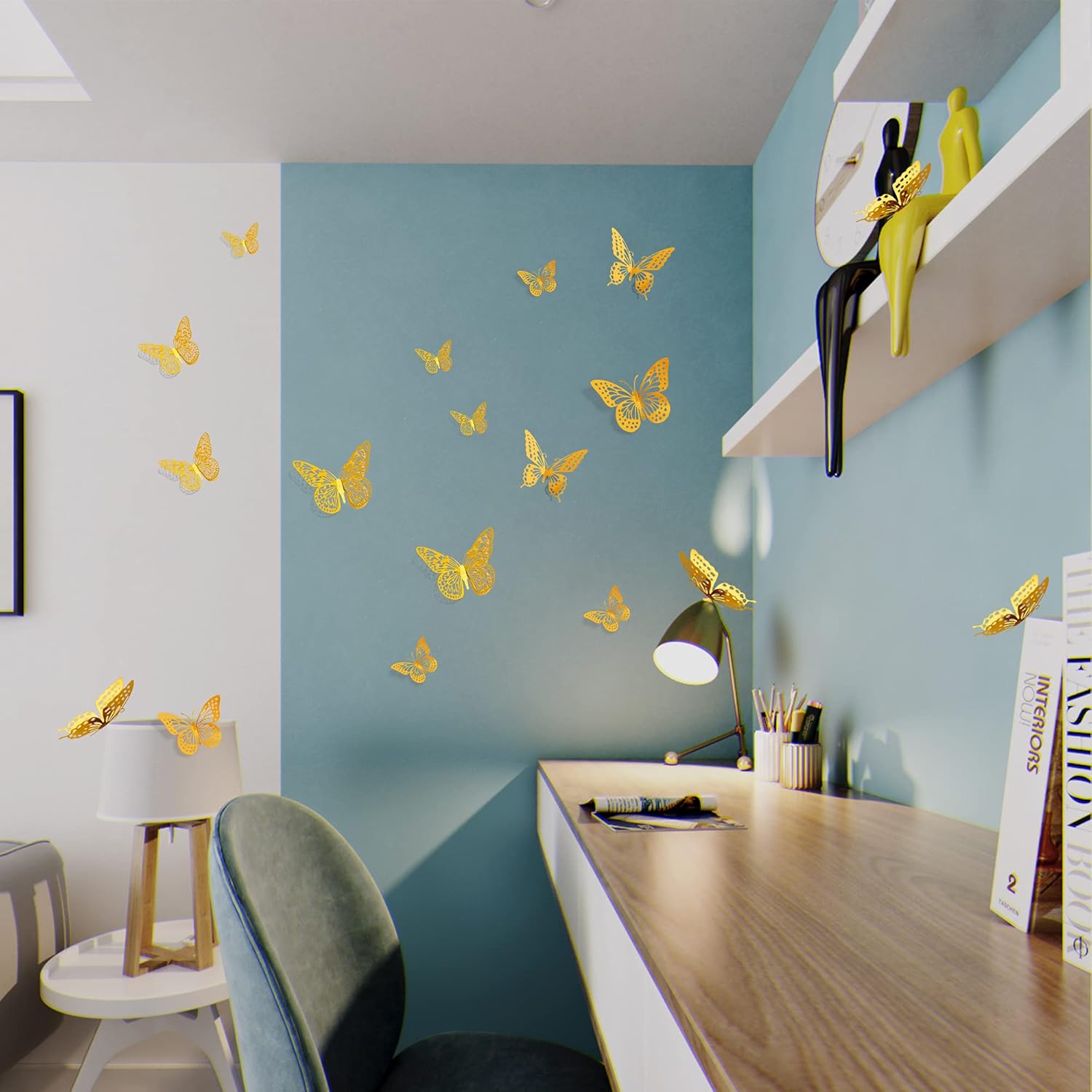 3D Gold Butterfly Wall Decor – 48 Pcs Removable Stickers in 4 Styles & 3 Sizes for Party, Birthday & Room Decor