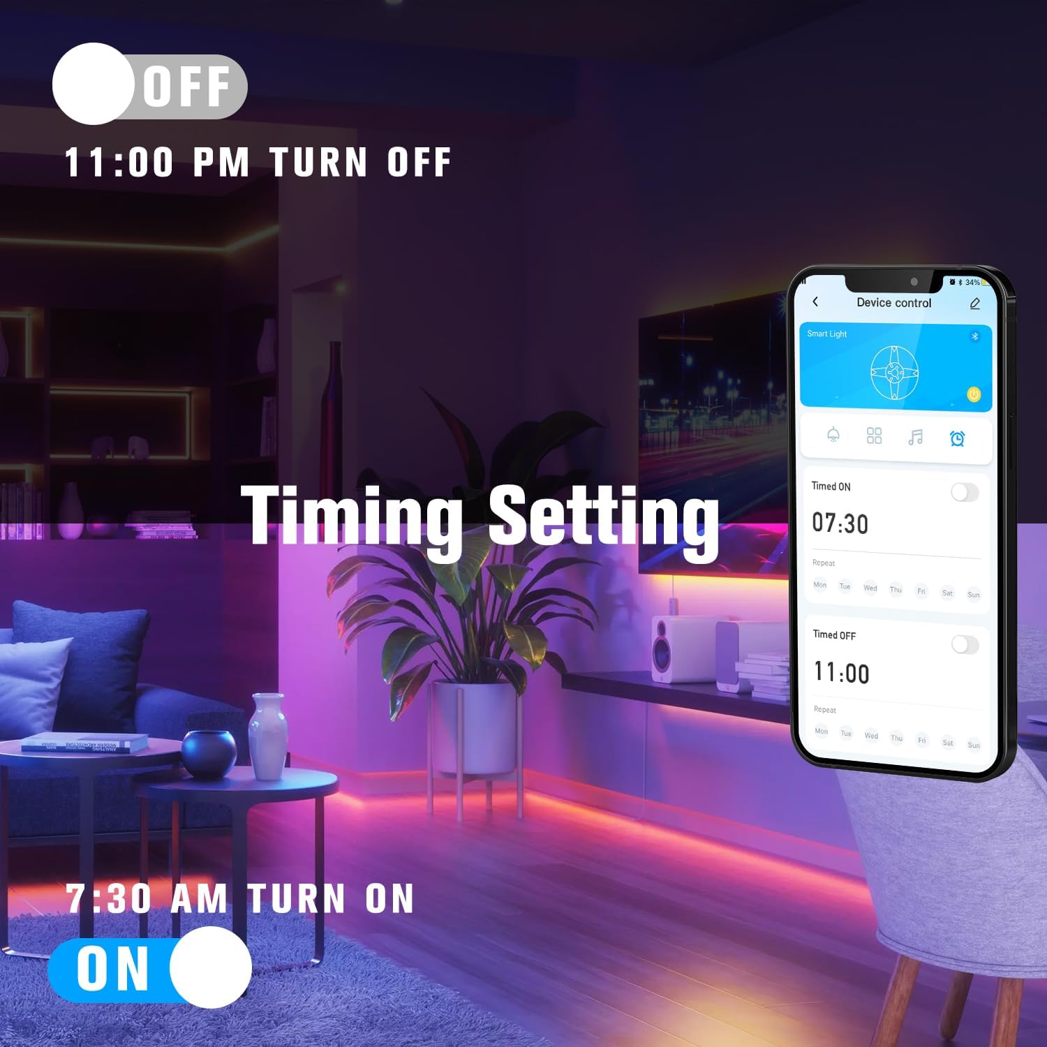 DAYBETTER 130ft LED Strip Lights – RGB Light Kit with Remote & 24V Power Supply for Bedroom, Desk & Indoor Decor