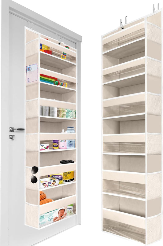 Over-the-Door Hanging Organizer – 6 Large + 12 Side Pocket Storage in Ivory (55” x 14”)