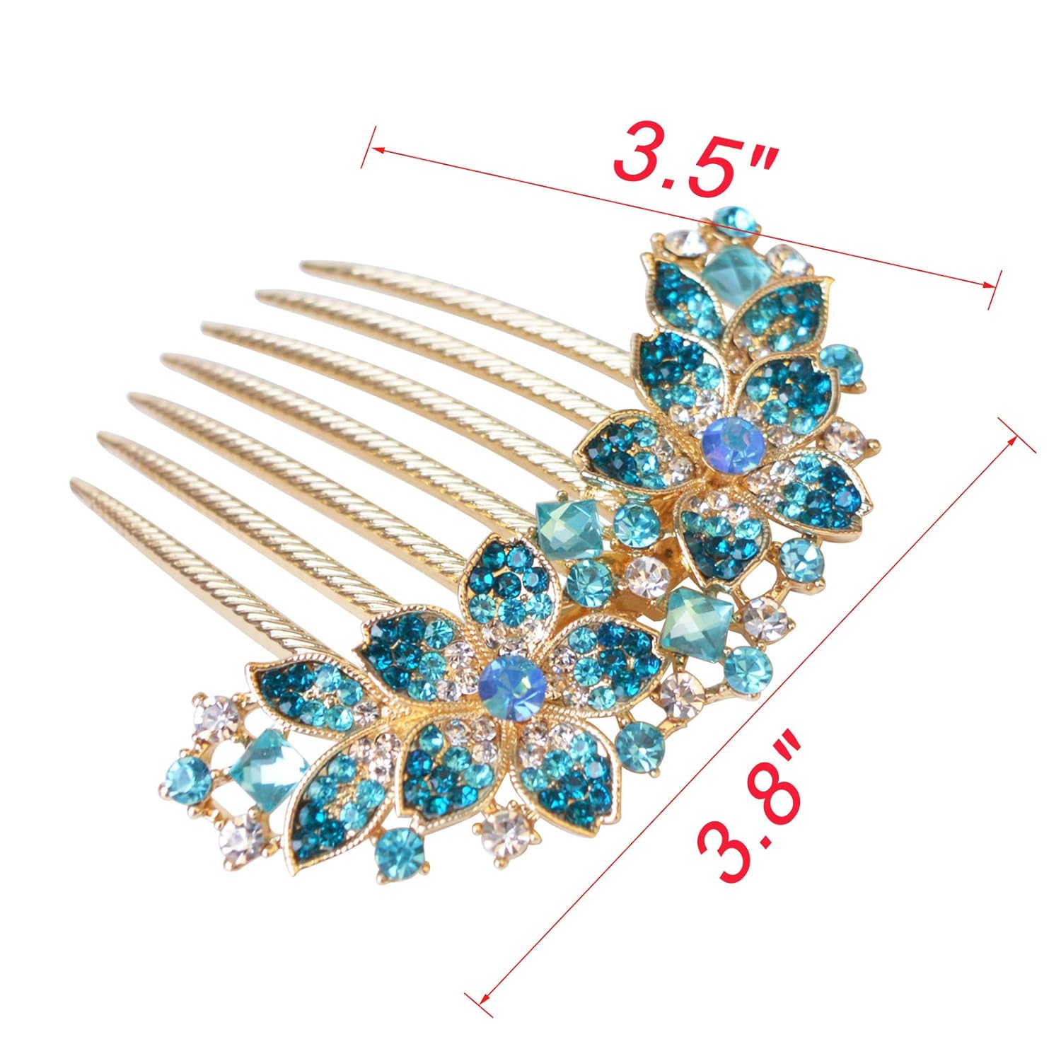 Rhinestone Flower Hair Comb – Elegant Blue Hairpin Barrette for Women