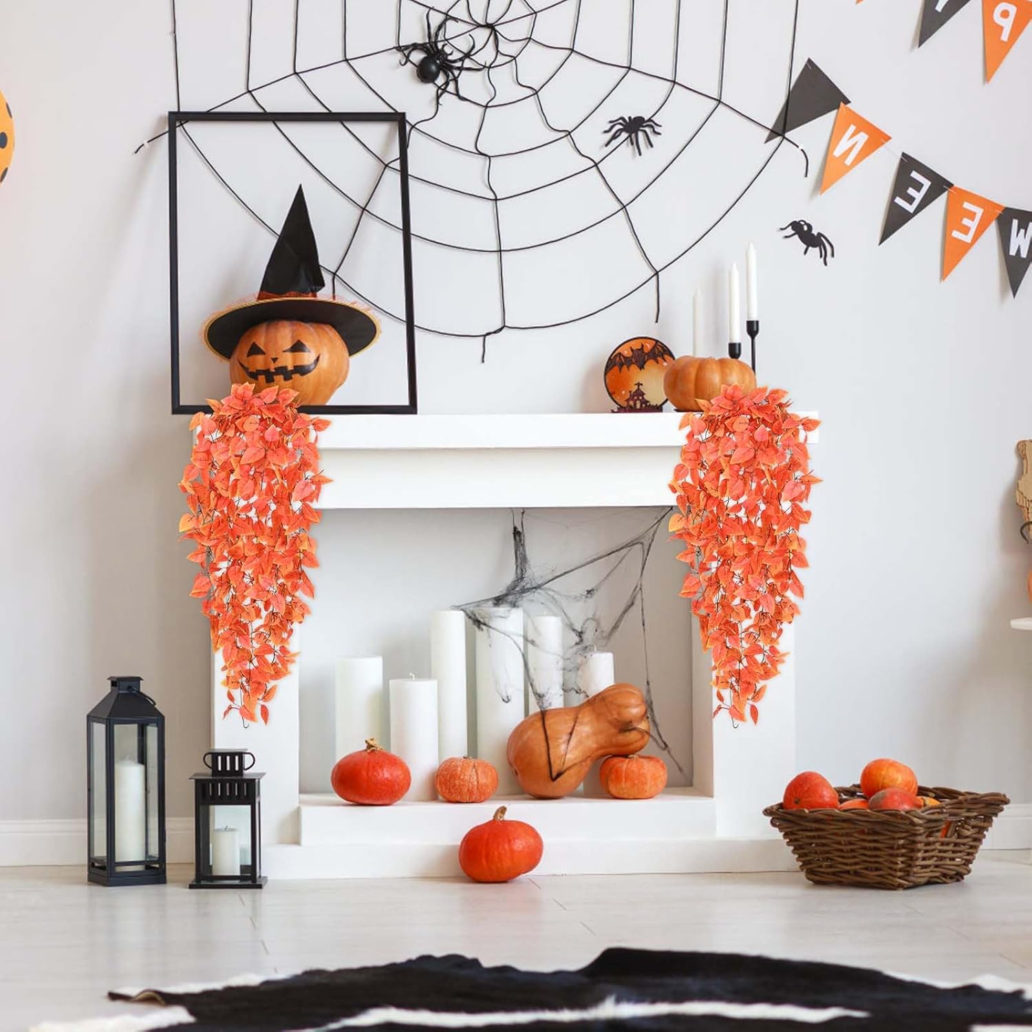 2-Pack Faux Orange Hanging Plants – Artificial Vines for Fall Wall & Home Décor (No Baskets)