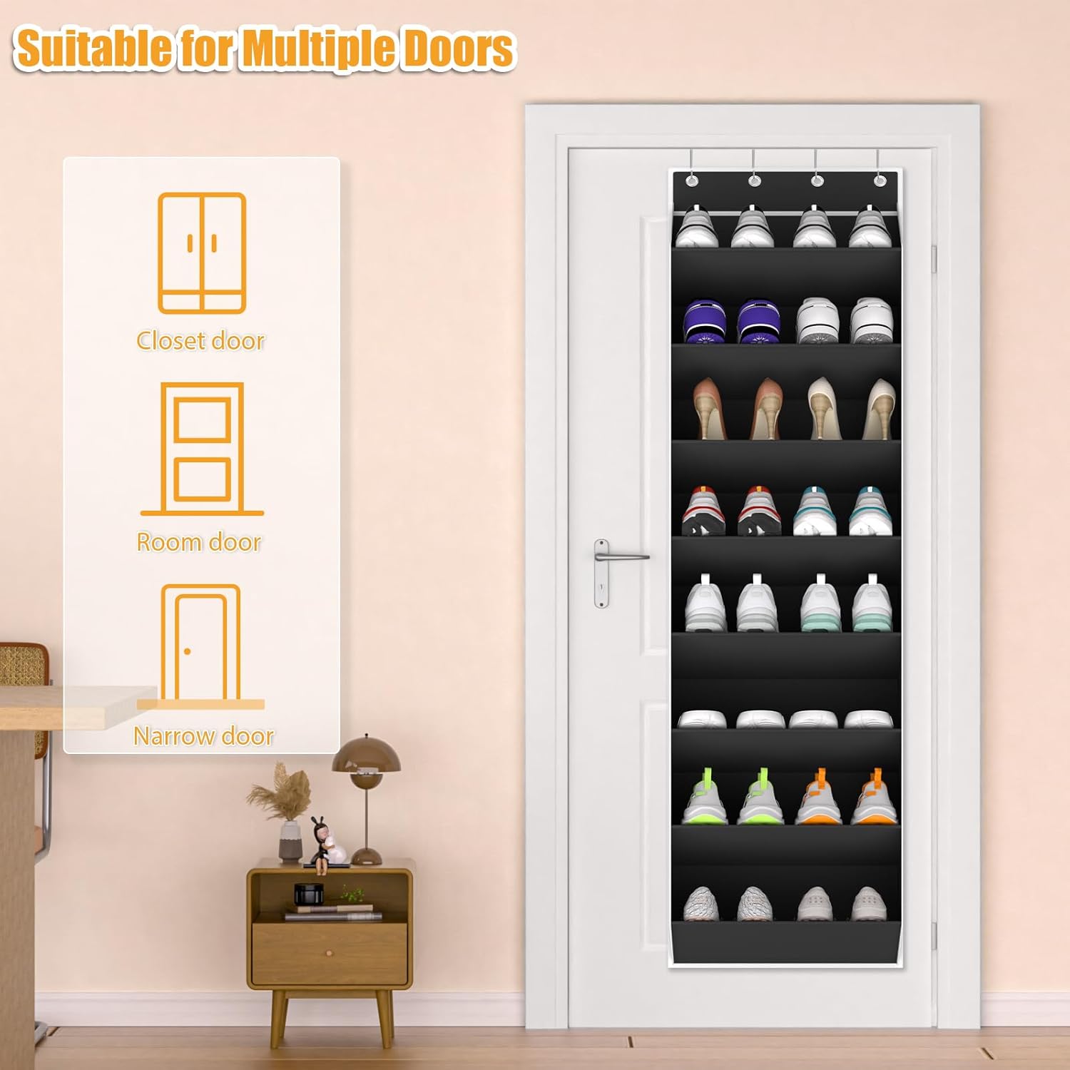 Over-the-Door Shoe Organizer – 24 Pocket Hanging Rack for Closet & Entryway (Black)