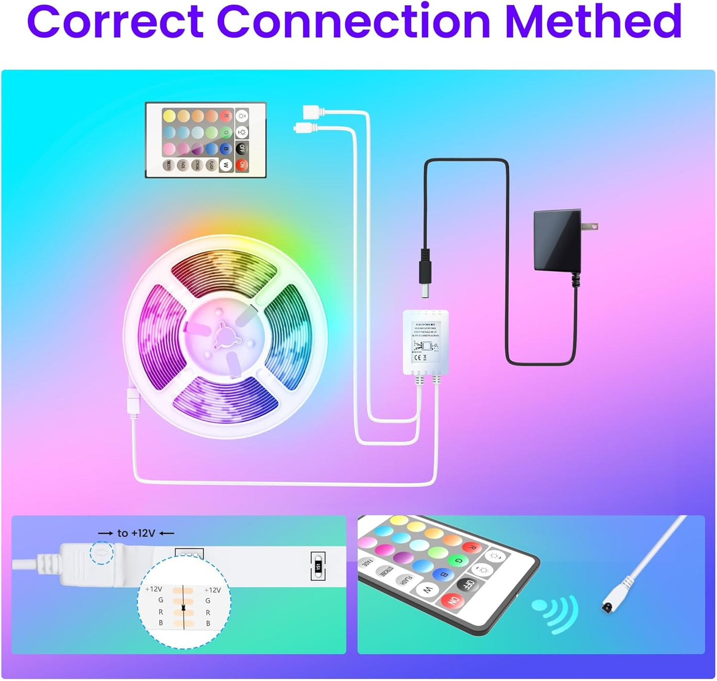 100FT LED Strip Lights – RGB Color Changing Lights with Bluetooth App, Music Sync, Remote Control for Bedroom & Party Decor