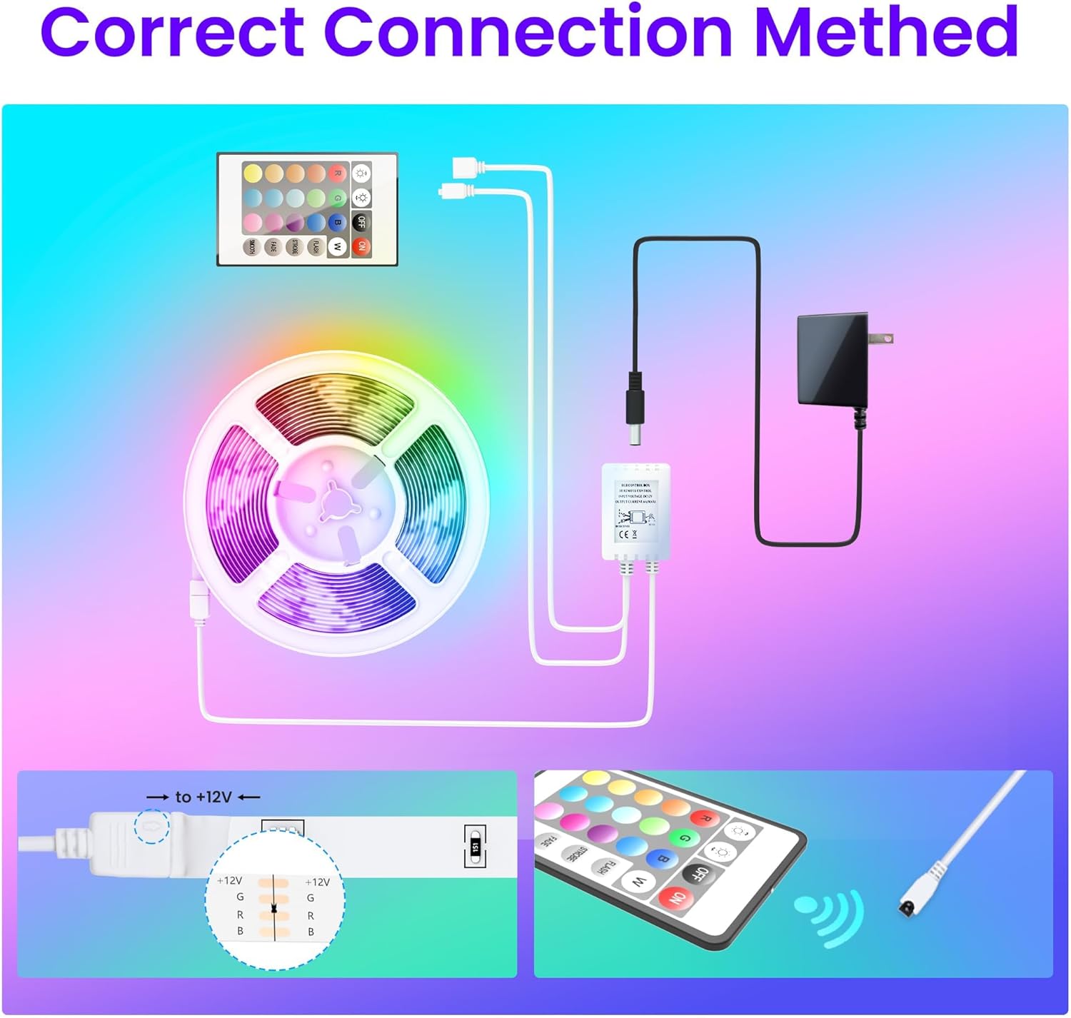 100FT LED Strip Lights – RGB Color Changing Lights with Bluetooth App, Music Sync, Remote Control for Bedroom & Party Decor