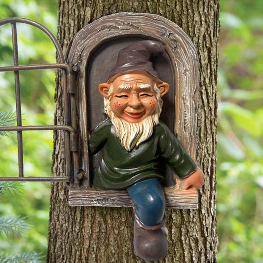 5.7" Funny Garden Gnome Tree Hugger – Whimsical Hanging Elf Peeker for Trees, Resin Outdoor Decoration for Yard, Lawn, Porch, or Patio