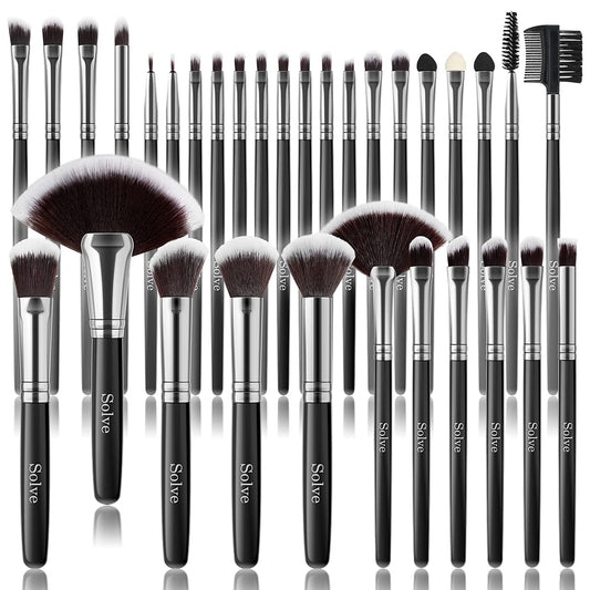 32-Piece Professional Makeup Brush Set – Black Wooden Handle Cosmetics Brushes for Face & Eye Makeup