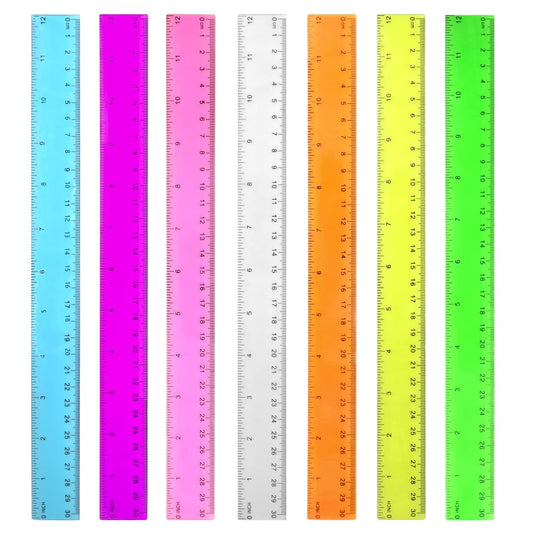 Transparent 12-Inch Ruler Set – 7 Pack Plastic Rulers with Inches, Centimeters, and Millimeters for School and Office