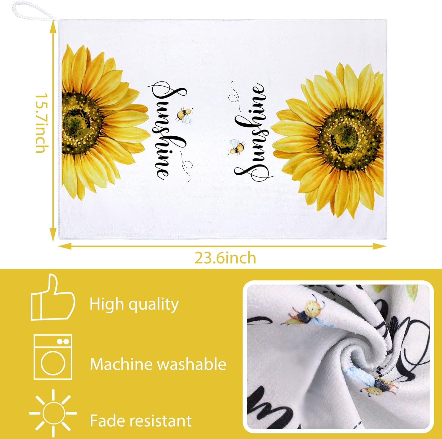 4-Pack Sunflower Kitchen Towels – Fast-Drying Floral Lemon Dish Towels (Yellow, Summer Decor)