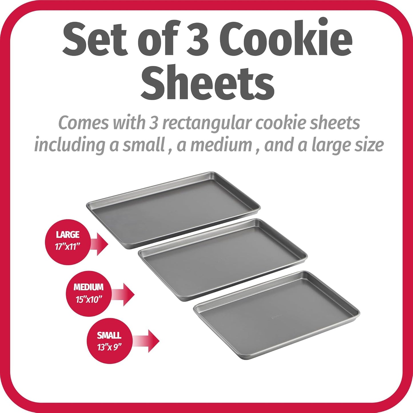 Nonstick Carbon Steel Baking Sheet Set – 3-Piece Everyday Bakeware Set (Small, Medium, Large)