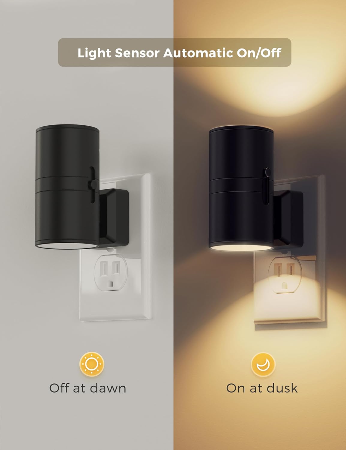 Plug-In Dimmable Night Light with Sensor – 2-Pack Soft White Wall Lights for Hallway, Bedroom & Stairs