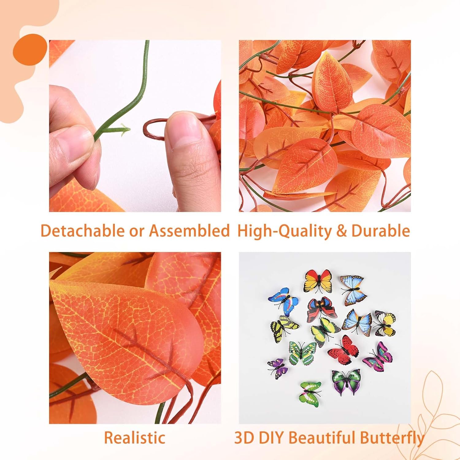 2-Pack Faux Orange Hanging Plants – Artificial Vines for Fall Wall & Home Décor (No Baskets)