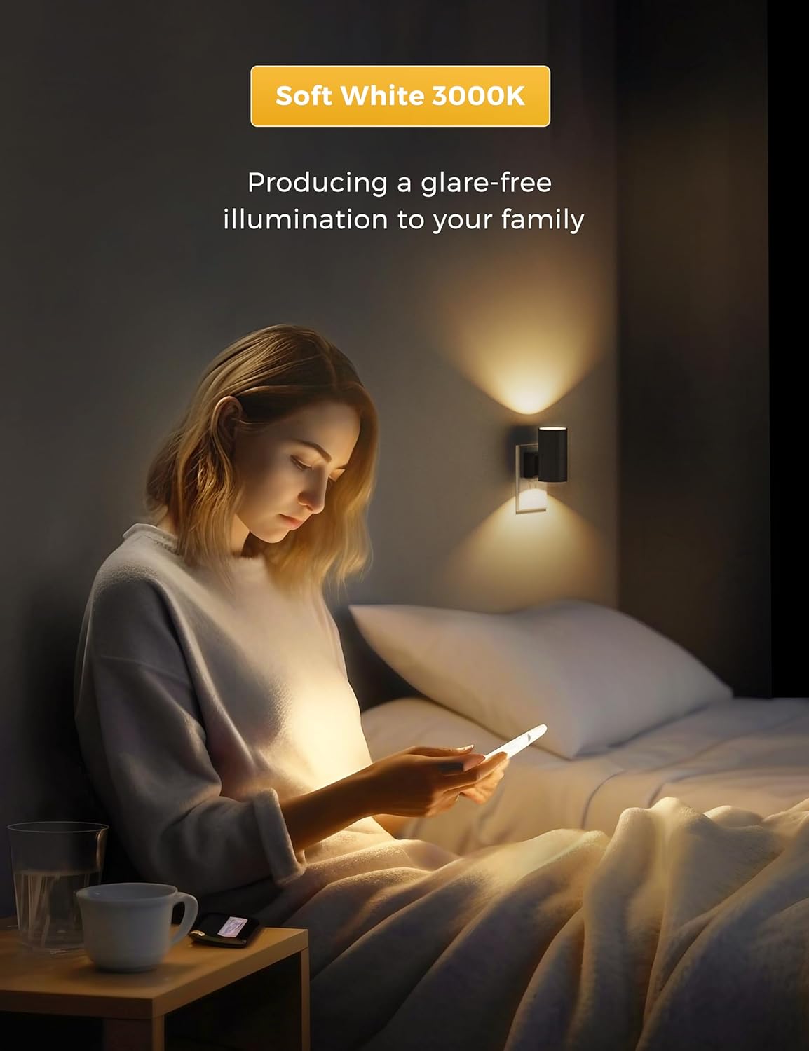 Plug-In Dimmable Night Light with Sensor – 2-Pack Soft White Wall Lights for Hallway, Bedroom & Stairs