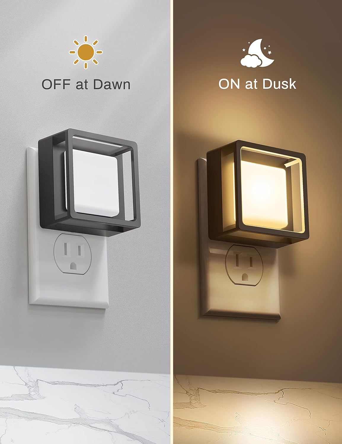 LED Night Light [2-Pack], Plug-In with Dusk-to-Dawn Sensor, Dimmable for Bedroom, Hallway, Bathroom