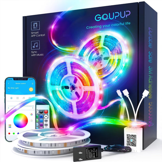 100FT LED Strip Lights – RGB Color Changing Lights with Bluetooth App, Music Sync, Remote Control for Bedroom & Party Decor