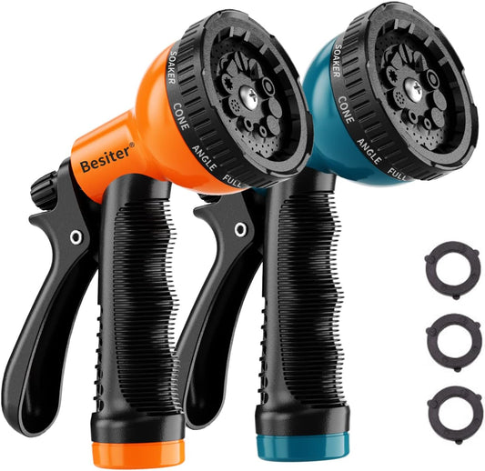 Garden Hose Nozzle Sprayer 2 Pack – Heavy Duty Hose Heads with 10 Watering Patterns
