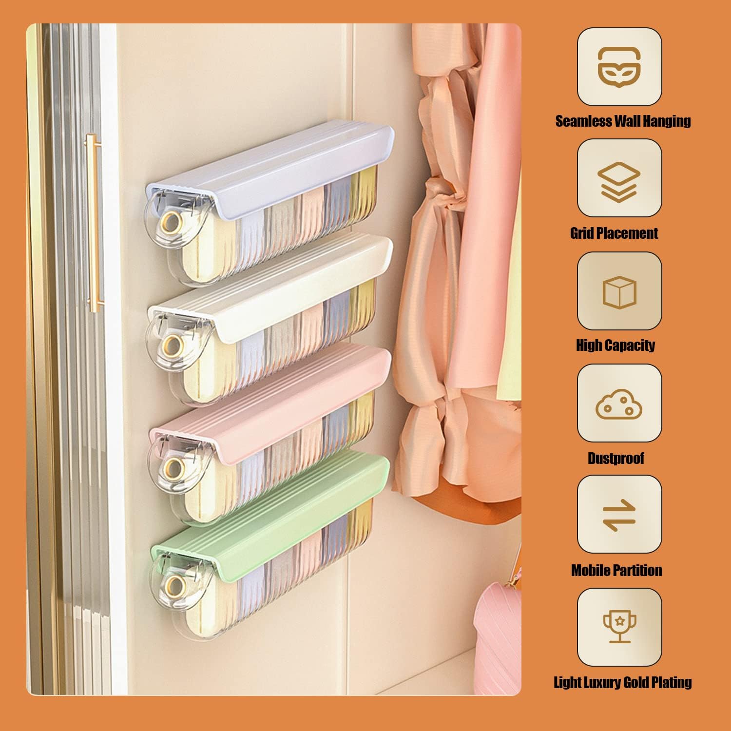 2-Pack Wall Mounted Acrylic Drawer Organizers – 6-Cell Underwear & Sock Storage (White)