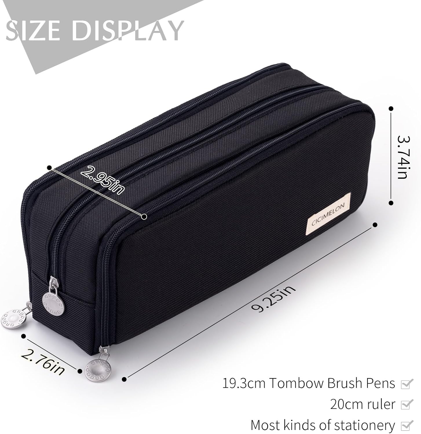 Large Capacity Pencil Case – 3-Zip Compartment Organizer Pouch (Black)