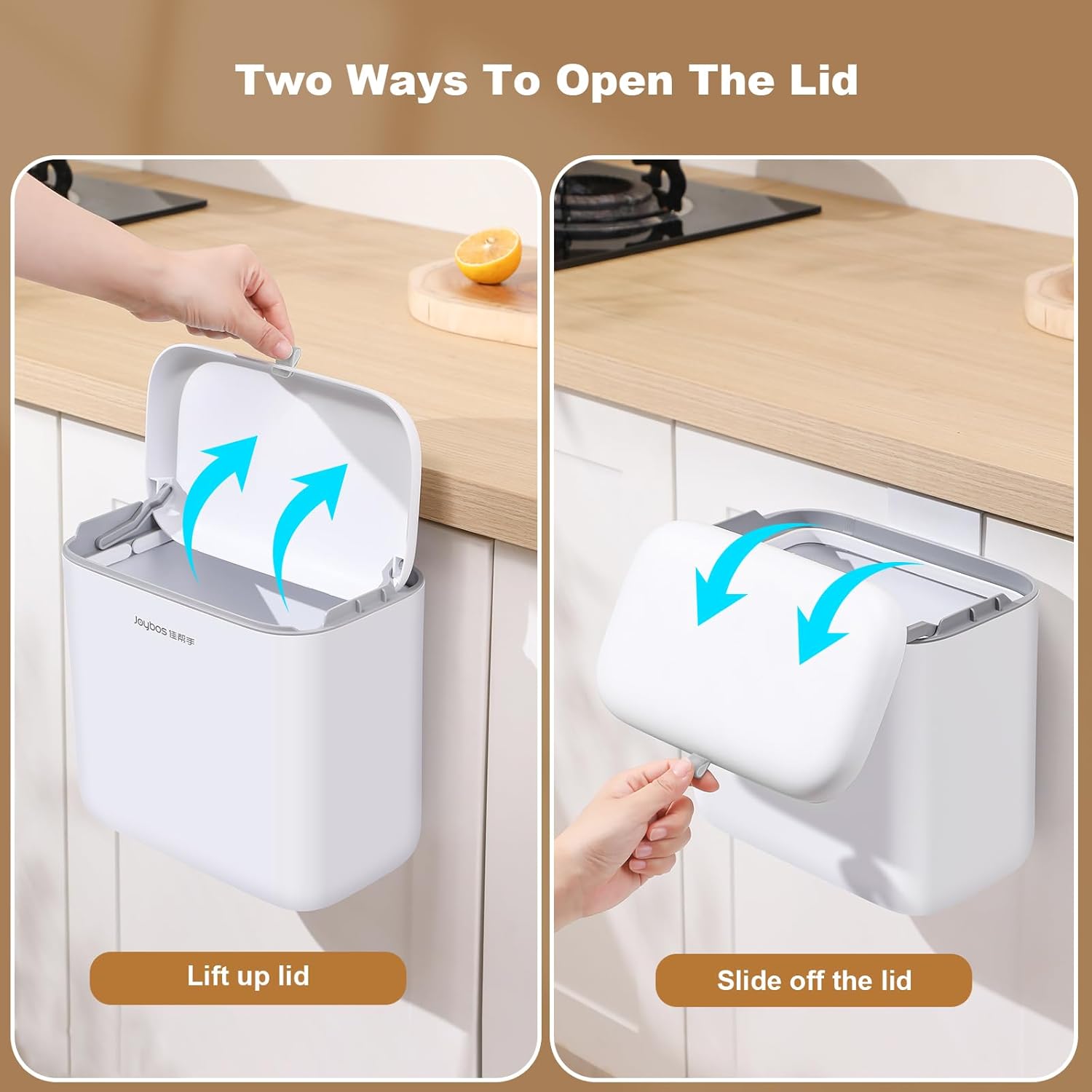 1.8 Gal Hanging Trash Can with Lid – Wall & Cabinet Mount Compost Bin (White)