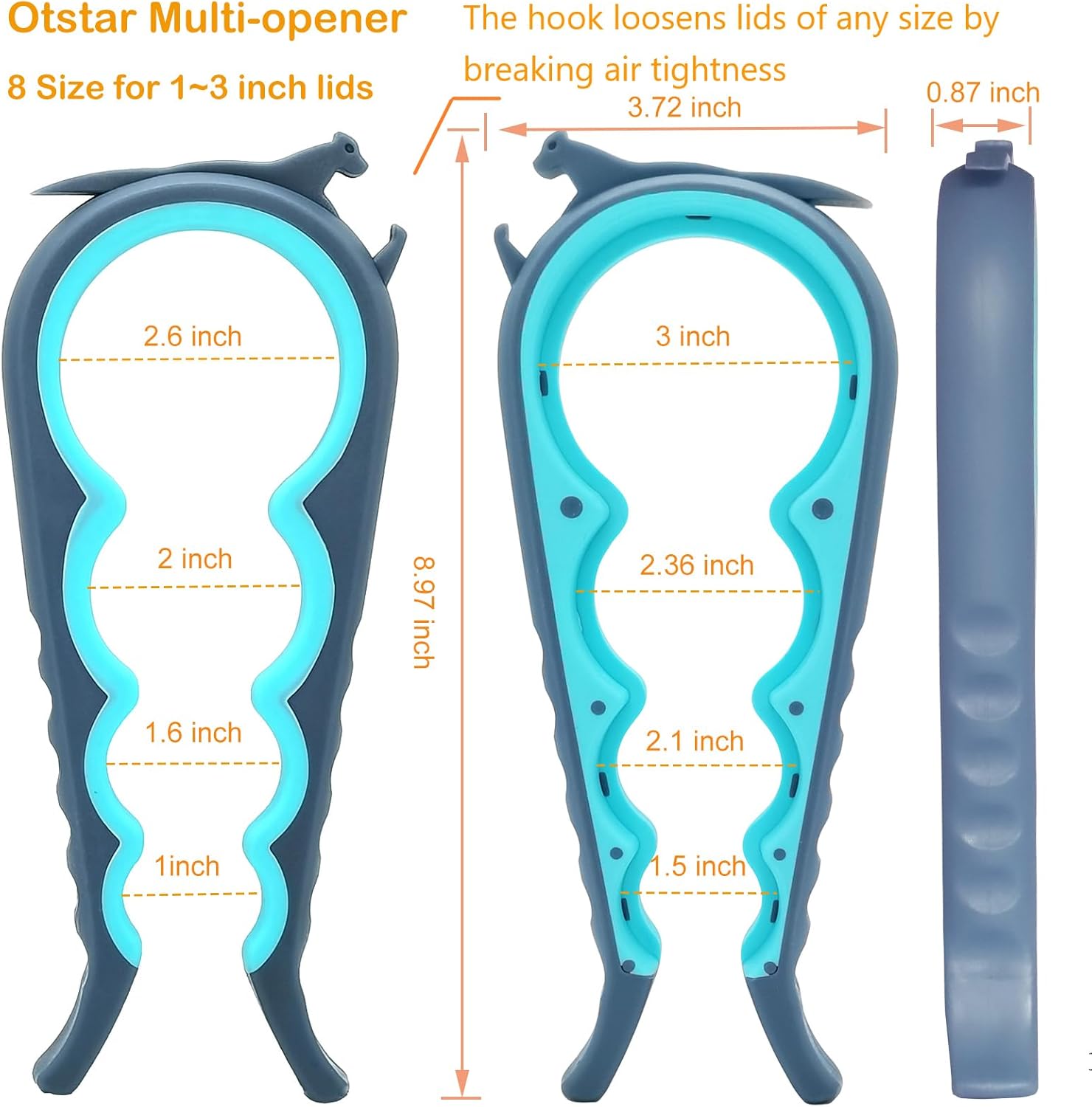 Multi Jar & Bottle Opener – Easy Grip Tool for Weak Hands & Seniors with Arthritis (Blue & Grey)
