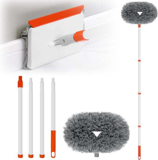 Baseboard Cleaning Tool with Extendable Handle – Reusable Duster Pads (Gray)